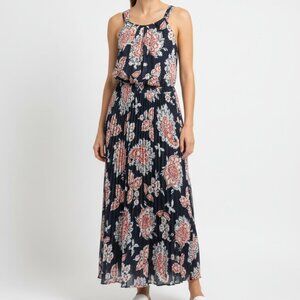 Lane Bryant Dress Maxi Blue Floral Cottage Pleated Sleeveless 18P